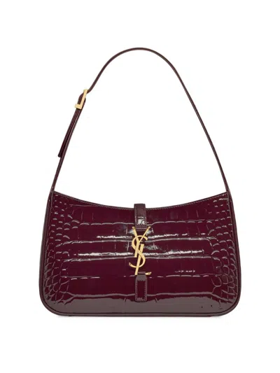 Saint Laurent Crocodile-embossed Shoulder Bag In Purple