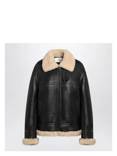 SAINT LAURENT WOMEN'S LEATHER AND SHEARLING JACKET