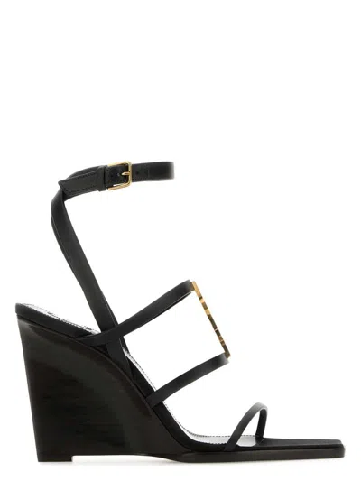 SAINT LAURENT WOMEN'S LEATHER CASSANDRE WEDGES SANDAL