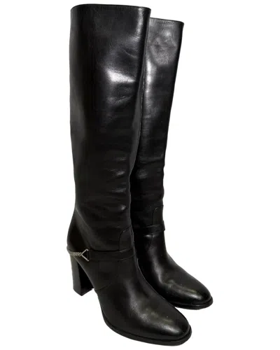 Saint Laurent Women's Leather Chain Detail Tall Boot (authentic Pre-loved) In Black
