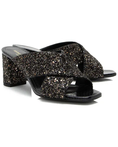 Saint Laurent Women's Leather Glitter Loulou Mule Sandal (authentic Pre-loved) In Black