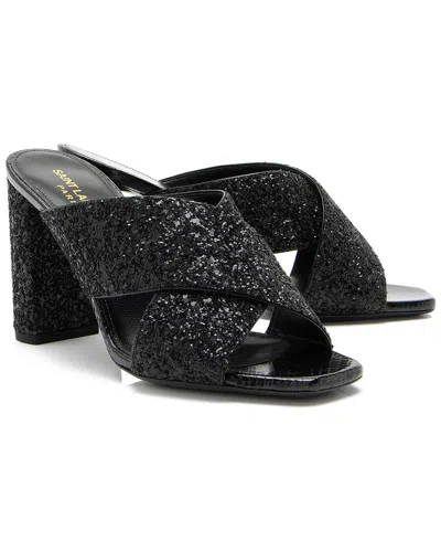 Saint Laurent Women's Leather Glitter Loulou Mule Sandal (authentic Pre-loved) In Black