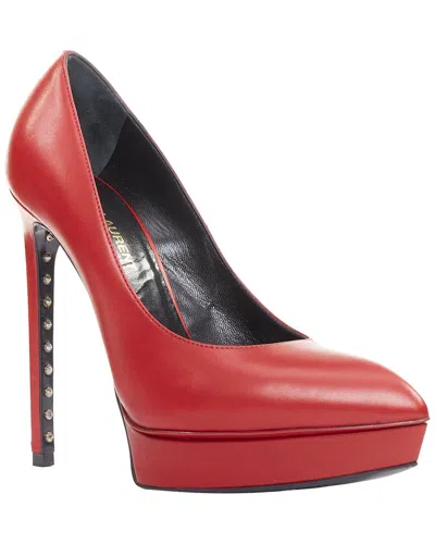 Saint Laurent Women's Leather Janis Rouge Oriente Studded Heel Platform Pumps  (authentic Pre-loved) In Red