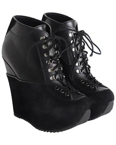Saint Laurent Women's Leather Lace-up Platform Wedge Heel (authentic Pre-  Loved) In Black