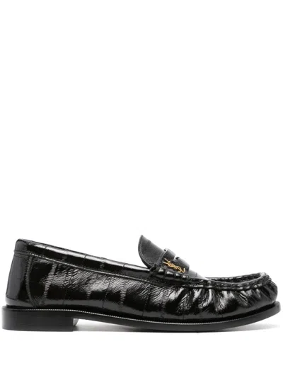 Saint Laurent Women's Leather Logo-plaque Loafers For Fw23 In Black