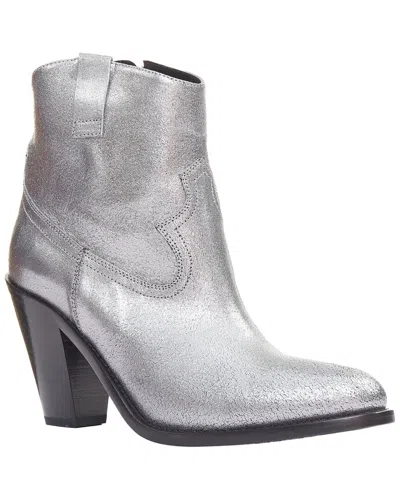 Pre-owned Saint Laurent Women's Leather Metallic Blue Western Cowboy Ankle Boot  (authentic Pre-loved)