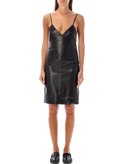 SAINT LAURENT WOMEN'S LEATHER MIDI DRESS