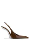 Saint Laurent Miller Brown Slingback Pumps With High Wedge Heel In Patent Leather Woman