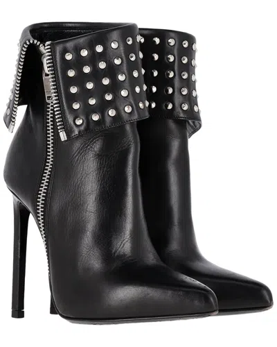 Pre-owned Saint Laurent Women's Leather Paris Fold-over Studded Bootie