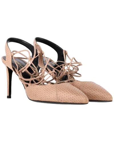 Pre-owned Saint Laurent Women's Leather Paris Skinny Snakeskin-embossed Pump (authentic Pre-loved)