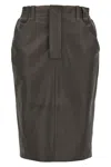 Saint Laurent Leather Skirt In Gray