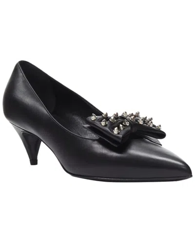 Saint Laurent Women's Leather Spike Studded Bow Point Toe Pump Eu37 (authentic  Pre-loved) In Black