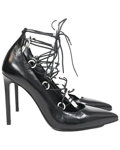 Saint Laurent Women's Leather Thorn Lace Up Pointed Toe Pump (authentic Pre-loved) In Black