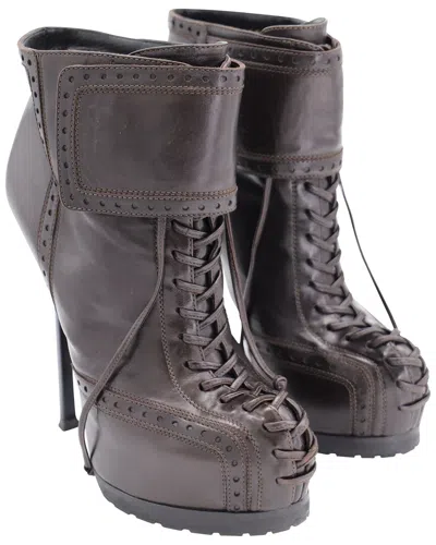 Saint Laurent Women's Leather Tribtoo 105 Lace-up Bootie (authentic Pre-loved)