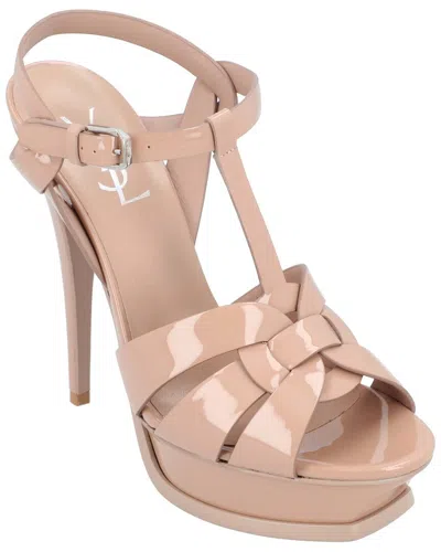 Saint Laurent Women's Leather Tribute Patent Leather Platform Sandal Beige (authentic Pre-loved) In Neutral