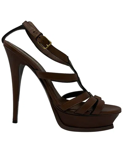 Pre-owned Saint Laurent Women's Leather Tribute Platform Sandal (authentic Pre-loved)