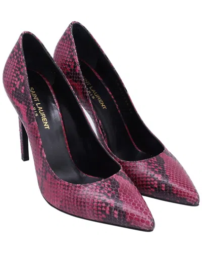 Saint Laurent Women's Leather Two-tone Python-embossed Pointed Toe Pump  (authentic Pre-loved) In Pink