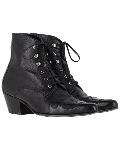 SAINT LAURENT SAINT LAURENT WOMEN'S LEATHER WESTERN LACE-UP ANKLE BOOTS (AUTHENTIC PRE-  LOVED)