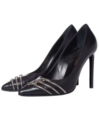 Pre-owned Saint Laurent Women's Leather Zipper Pump (authentic Pre-loved) In Black