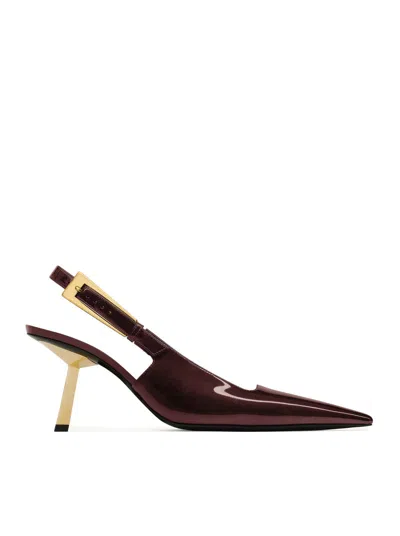 Saint Laurent Lee Patent-leather Slingback Pumps In Marron Glace
