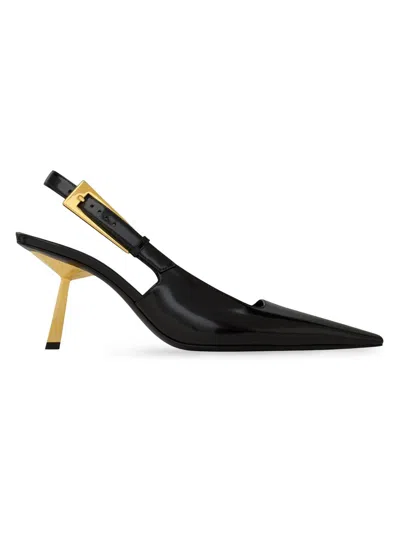 Saint Laurent Women's Lee Slingback Pumps In Glazed Leather In Black