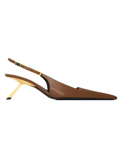 Saint Laurent Women's Lee Slingback Pumps In Glazed Leather In Brown