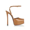 Saint Laurent La Scandale Leather Peep-toe Platform Sandals In Dmacadamia