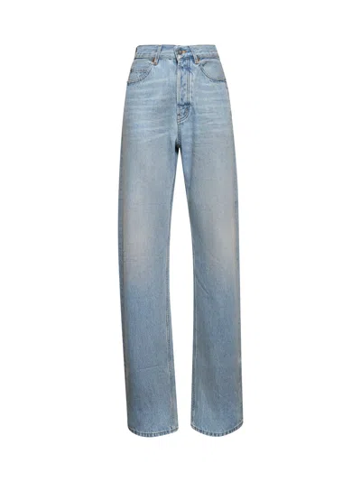 Saint Laurent Women Light Blue Denim V-waist Jeans