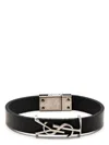 Saint Laurent Logo-plaque Leather Bracelet In Black