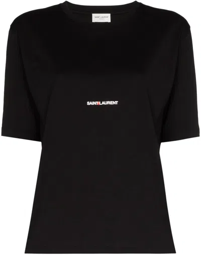 Saint Laurent Women's Logo Cotton T-shirt In Black