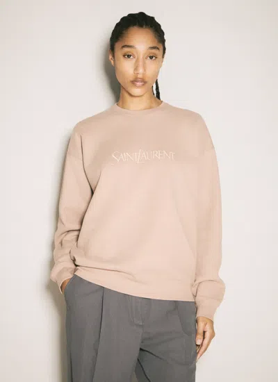 Saint Laurent Women Logo Embroidery Sweatshirt In Cream