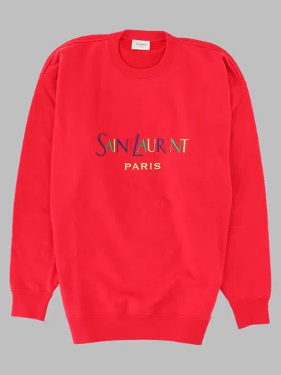 Saint Laurent Women's Logo Fleece Sweatshirt In 100% Cotton In Red