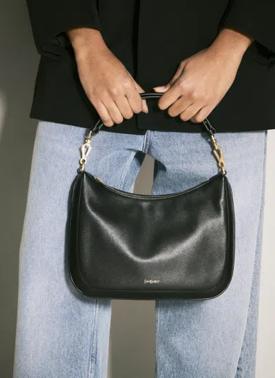 Saint Laurent Women Logo Print Shoulder Bag In Black