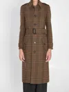 Saint Laurent Women Long Coat In Prince Of Wales Wool In Brown