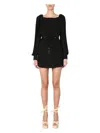 Saint Laurent Long Sleeved Embroidered Dress In Black