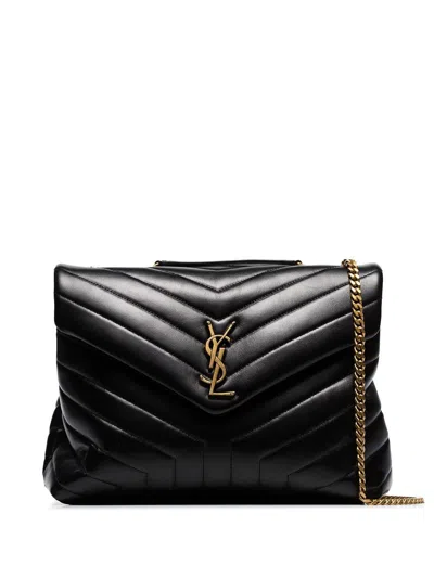 Saint Laurent Loulou Medium Quilted Leather Shoulder Bag In Black