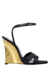 Saint Laurent Black Wedges With Criss-crossed Ankle Strap In Viscose And Silk Blend Woman