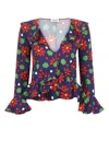 Saint Laurent Floral-print Ruffle Crop Top In Multicolor