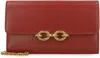 Saint Laurent Red Le Maillon Leather Wallet On Chain In Burgundy