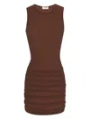 Saint Laurent Sleeveless Tulle Minidress In Marron