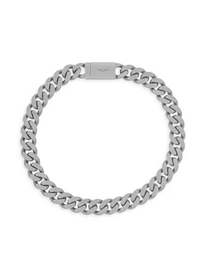 Saint Laurent Crystal-embellished Curb-chain Necklace In Silver