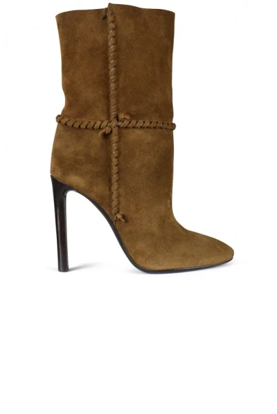 Saint Laurent Mica 105 Ankle Boots In Brown