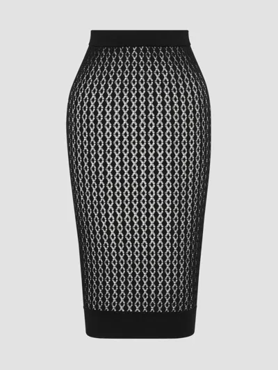 Saint Laurent Women's Midi Skirt In Pointelle Knit In Black