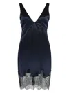 Saint Laurent Lace-accented Satin Mini Dress