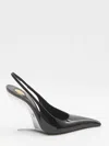Saint Laurent Miller Patent-leather Slingback Wedge Pumps In Black