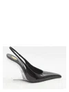 Saint Laurent Miller Patent-leather Slingback Wedge Pumps In Black