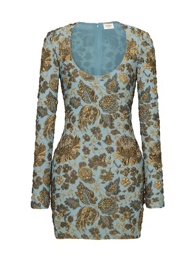 Saint Laurent Floral Stretch-brocade Mini Dress In Multi