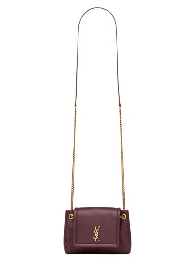 Saint Laurent Women's Mini Nolita Crossbody Bag In Lambskin Leather In Burgundy