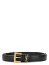 Saint Laurent Cassandre Thin Belt With Square Buckle In Grained Leather Accessories In Black