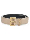 Saint Laurent Elegant Black Leather Belt For Women In Beige